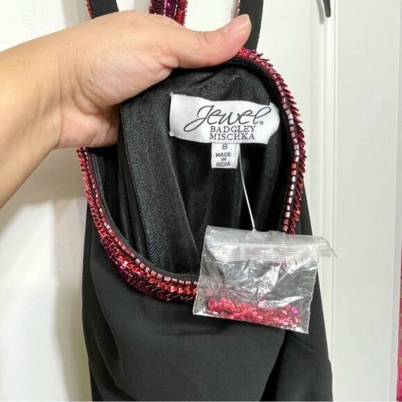 New Jewel Badgley Mischka Trapeze Dress with Beaded Trim in Black Size 8 - Picture 10 of 12